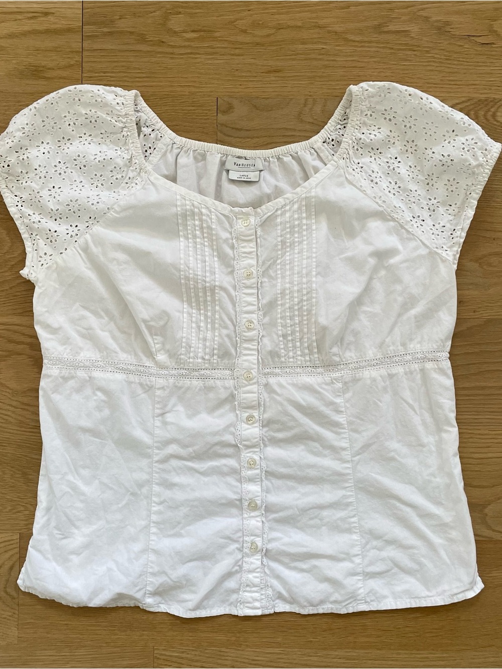 White Eyelet Button-Front Top
